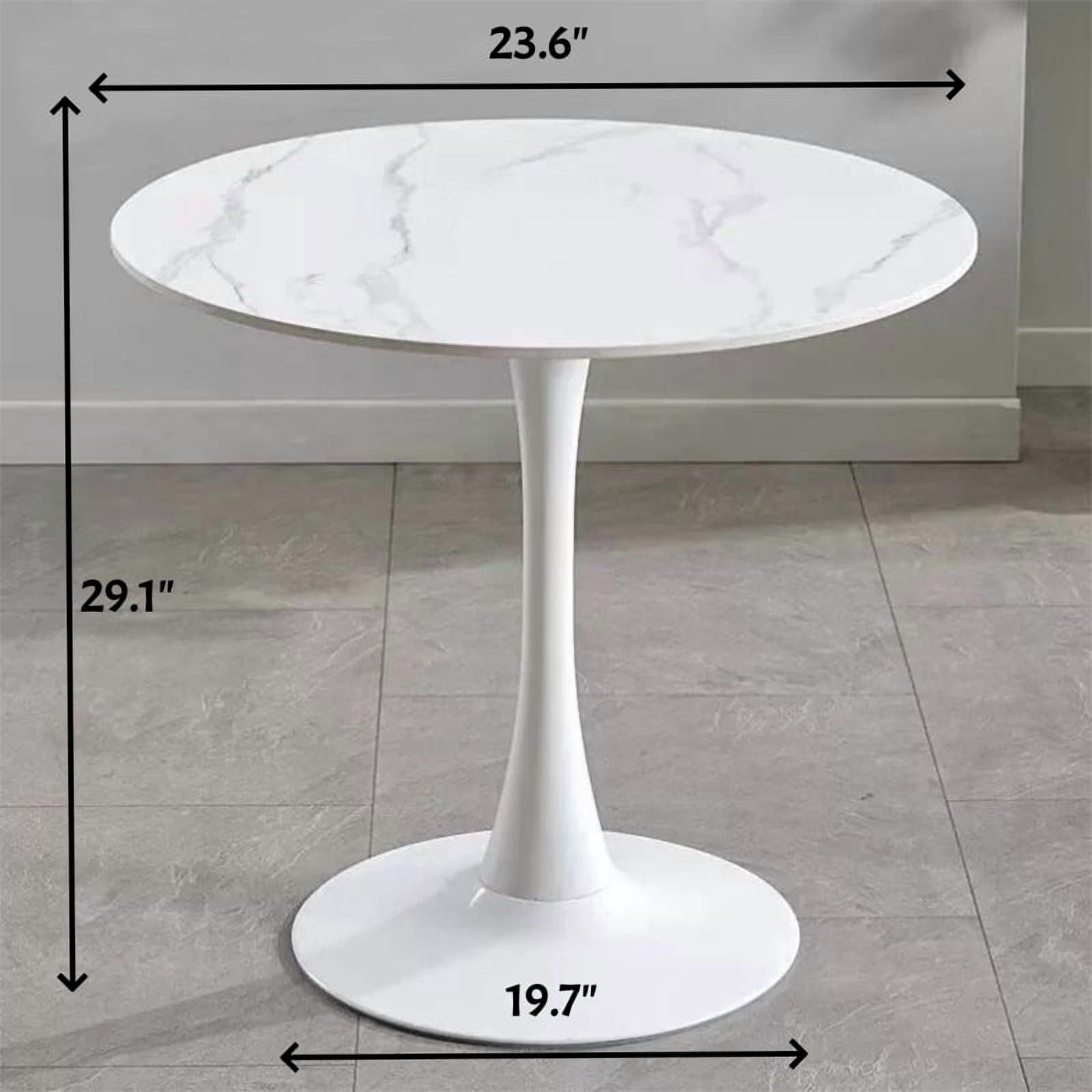 Modern Dining Table,24 Inch Round Table,MDF Top and Steel Base Tulip Round Kitchen Table,Coffee Table for Living Room,White Marble
