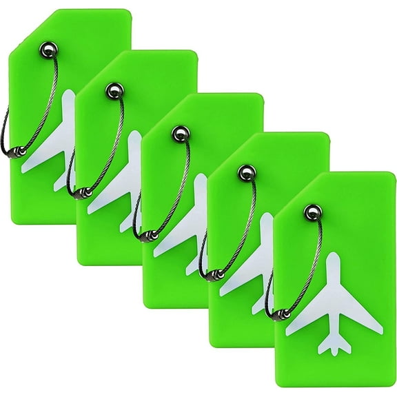 "5 Pack Silicone Luggage Tags - Bendable and Durable Travel Tags for Suitcases - TSA Approved Bag Tags for Easy Luggage Identification - Perfect Airplane Must-Have (Green)"