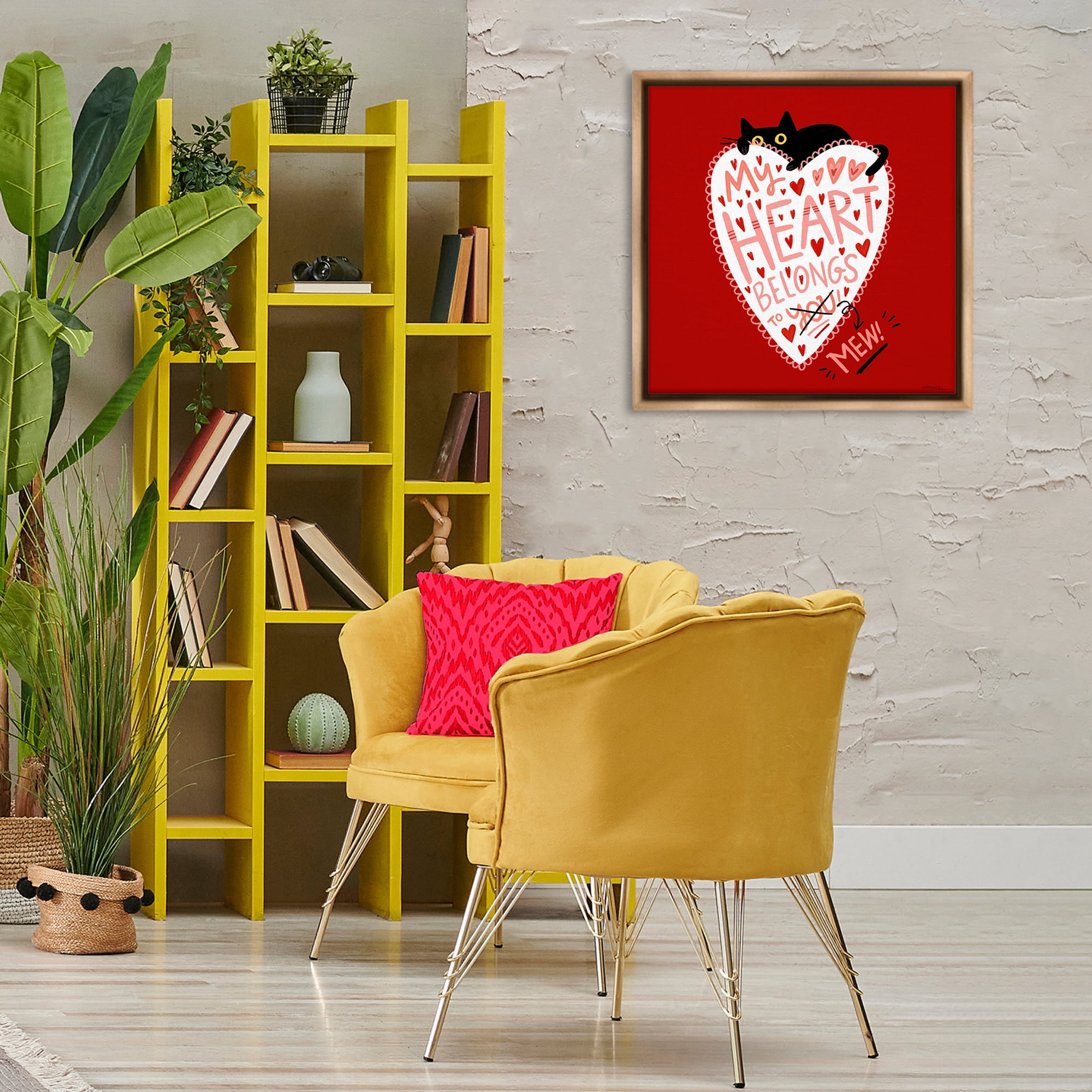 Stupell Industries Heart Belongs To Mew Animals Painting Brown Floater Framed Canvas Art Print Wall Art, 25 x 25