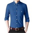 thumbnail image 6 of Plus Size Men's Corduroy Casual Button Down Long Sleeve Shirt Lapel Solid Pocket Fashion Business | JASKFLY,Dark Blue 2XL, 6 of 8
