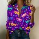 thumbnail image 5 of Camisetas de Manga Larga para las Mujeres Impreso Suelto Cardigan Sudadera Casual Estilo Vaquero Capa Superior Invierno, 5 of 5