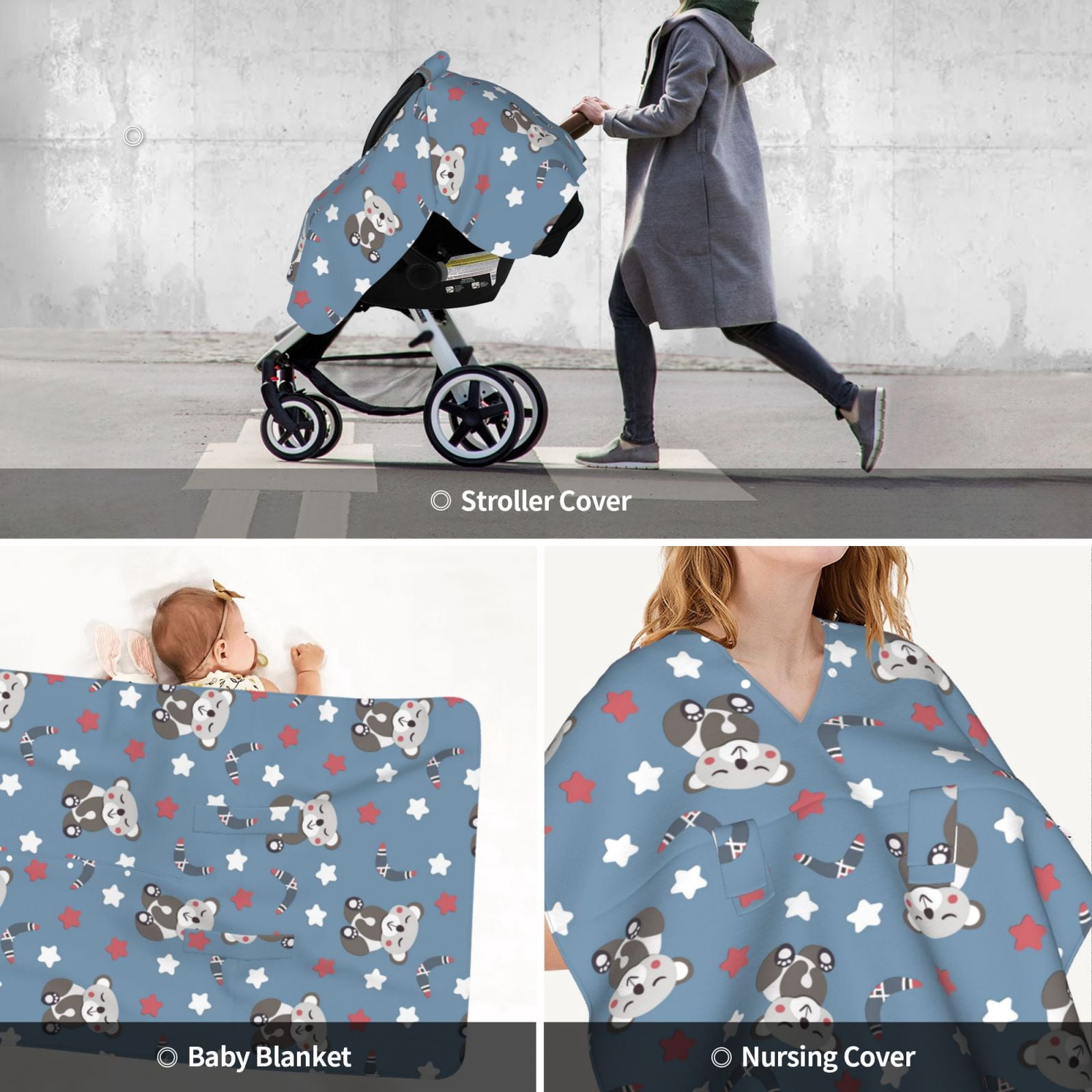 Car Seat Cover Baby - Cute Bear Stars Print Breathable Infant Car Seat Cover for Baby Carseat, Lightweight Comfort Baby Essentials Must Haves Newborn Stuff for Girl Boy