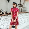 thumbnail image 3 of Women Summer Cheongsam Stand Collar Dragon Phoenix Print Split Hem Qipao Slim Fit Retro Chinese Style Above Knee Length Wedding Party Cocktail Dress, 3 of 8