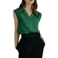 thumbnail image 3 of Womens Pleated Tank Tops V Neck Casual Sleeveless Blouses Summer Basic Vest Shirt Green S, 3 of 9