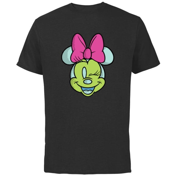 Disney Minnie Mouse Cute Winking Face Retro Pop Art - Short Sleeve Cotton T-Shirt for Adults - Customized-Black