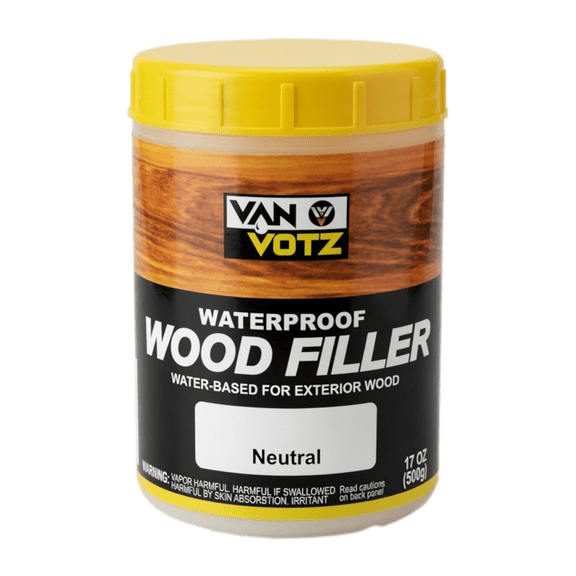 VAN VOTZ Waterproof Wood Filler [17oz, Neutral] - Exterior Grade Wood Repair in 18 Paintable and Stainable Colors. Strong Adhesion and Durability for Outdoor Wood in All Weather Conditions.