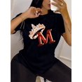 thumbnail image 2 of M Letter & Crown Graphic Print T-shirt, Short Sleeve Crew Neck Casual Top For Summer & Spring, Women's Clothing, 2 of 7