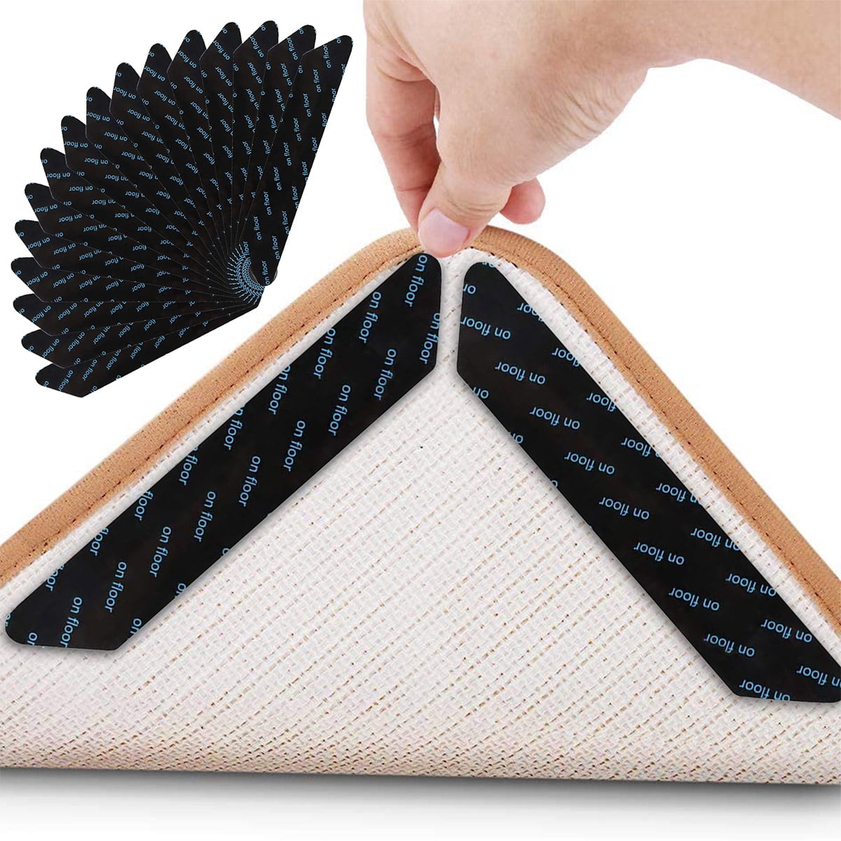 Carpet Gripper Anti-Slip Mat, 16 Pieces Anti-Slip Mat for Carpet, Rug Grippers Non-Slip Carpet Underlay, Washable Reusable Carpet Stickers Strong Stickiness (Thicken)