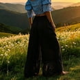 thumbnail image 4 of Women's Linen Pants Boho High Waisted Wide Leg Pants Woman Loose Drawstrings Lace Trousers with Pockets, 4 of 4
