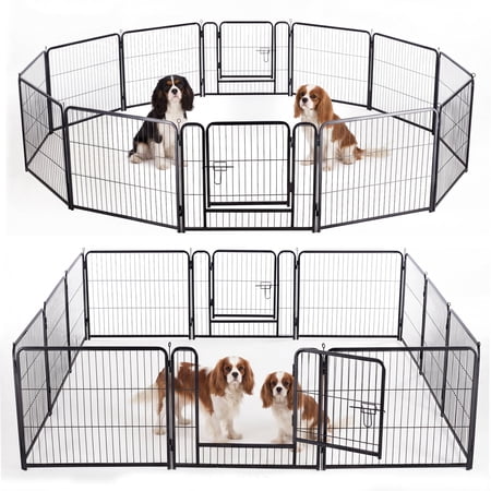 SHOUFTW 12 Panels Dog Playpen, 24 inch Indoor Outdoor Dog Fence, Metal Dog Pen, Heavy Duty Pet Puppy Exercise Pen for RV Camping, Garden, Yard
