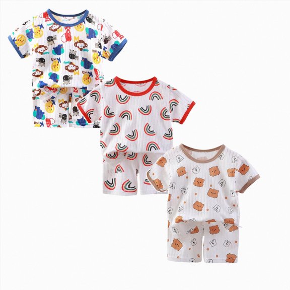 Gerichy 6-Piece Toddler Boys Outfit Sets Short Sleeve Summer Cotton Crew Neck T-shirts and Shorts for 1t 2t 3t 4t 5t