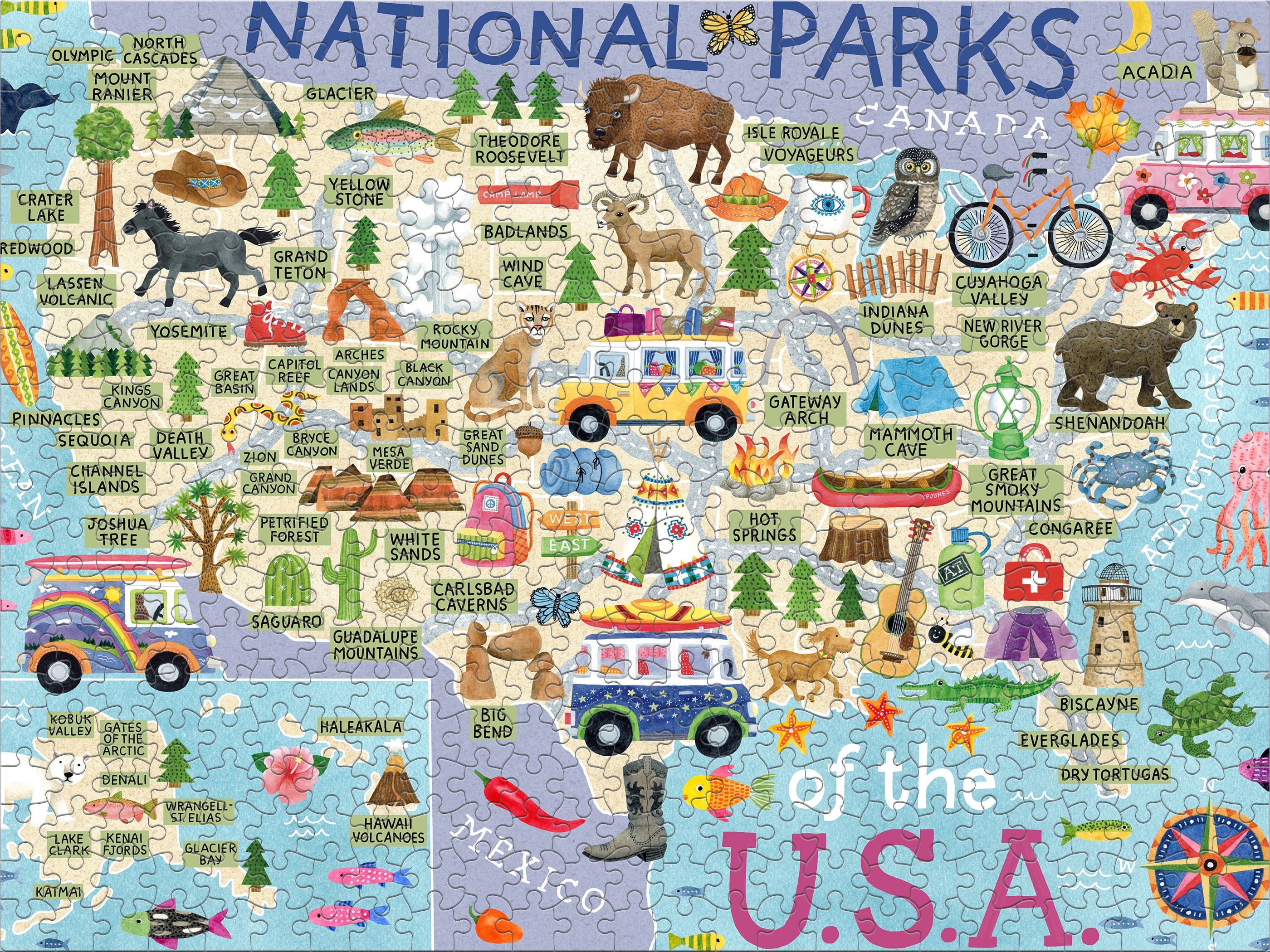 Ceaco 500 Piece National Parks Map Interlocking Jigsaw Puzzle
