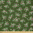 thumbnail image 2 of Ambesonne Garden Fabric by the Yard Microfiber, Minimalist Spring Blossoms, 2 Yards, Army Green and Pale Pink, 2 of 2