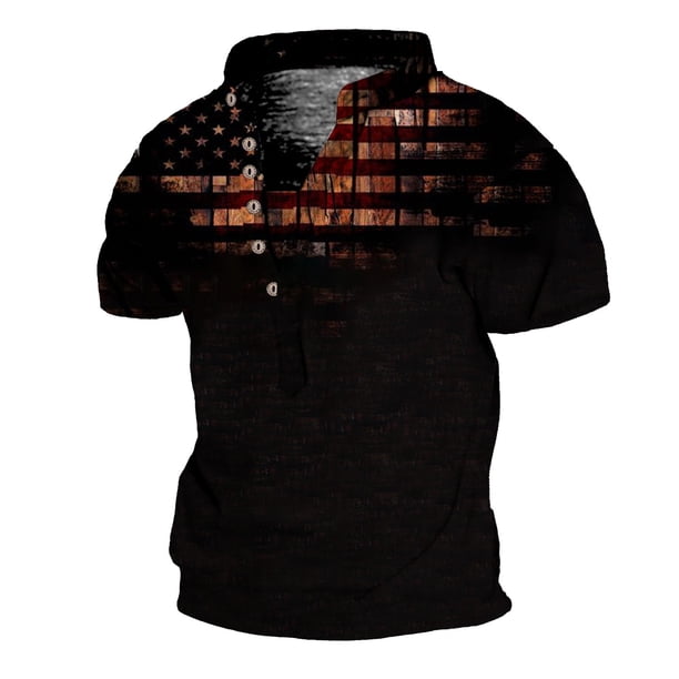 Men's Vintage Outdoor Hiking Short Sleeve Printed T-Shirt Breathable Button V Neck Short Sleeve Top M