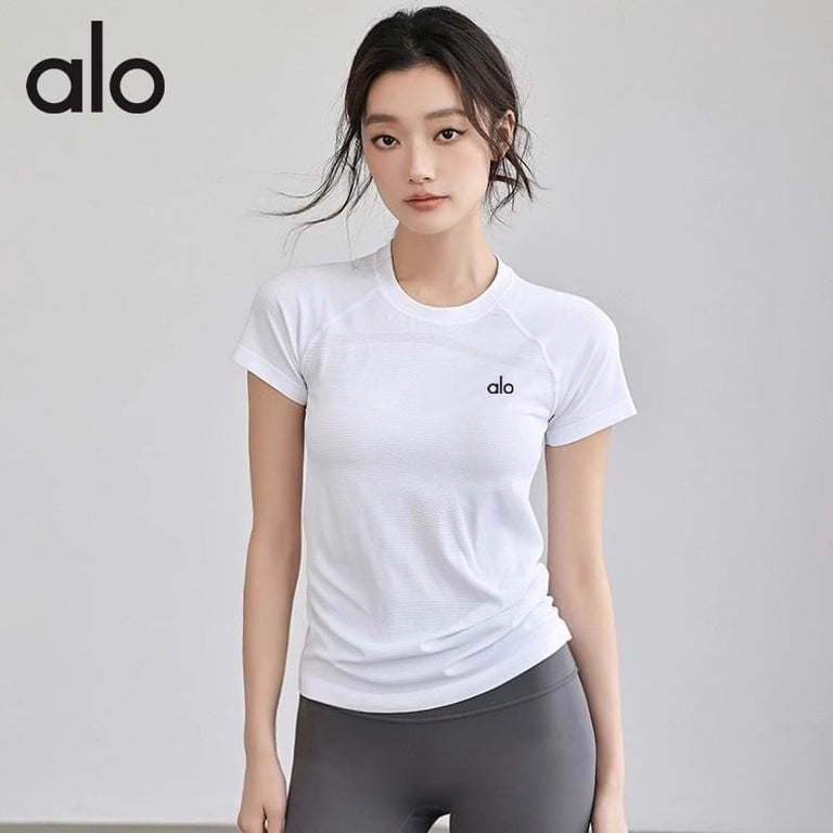 【alo】 アロヨガ　ストレッチ半袖Tシャツ　ホワイト サイズS A-L-O YOGA Quick-Dry Yoga Shirt for Women Running Workout Shirts
