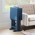 thumbnail image 3 of Linon Lorie 5 Piece Tray Table Set Planked Top Compass Design in Navy Blue Wood, 3 of 14