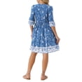 thumbnail image 3 of Vestidos florales para mujer con cuello en V, manga corta, cintura con cordón, vestido casual de verano bohemio con bolsillos en L azul, 3 of 6