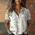 thumbnail image 2 of Womens Button Down Blouse Dressy Casual Floral Print Short Sleeved Lapel Collar Tunic Tops Stretch Comfy Loose Fit Shirts with Pockets, 2 of 4