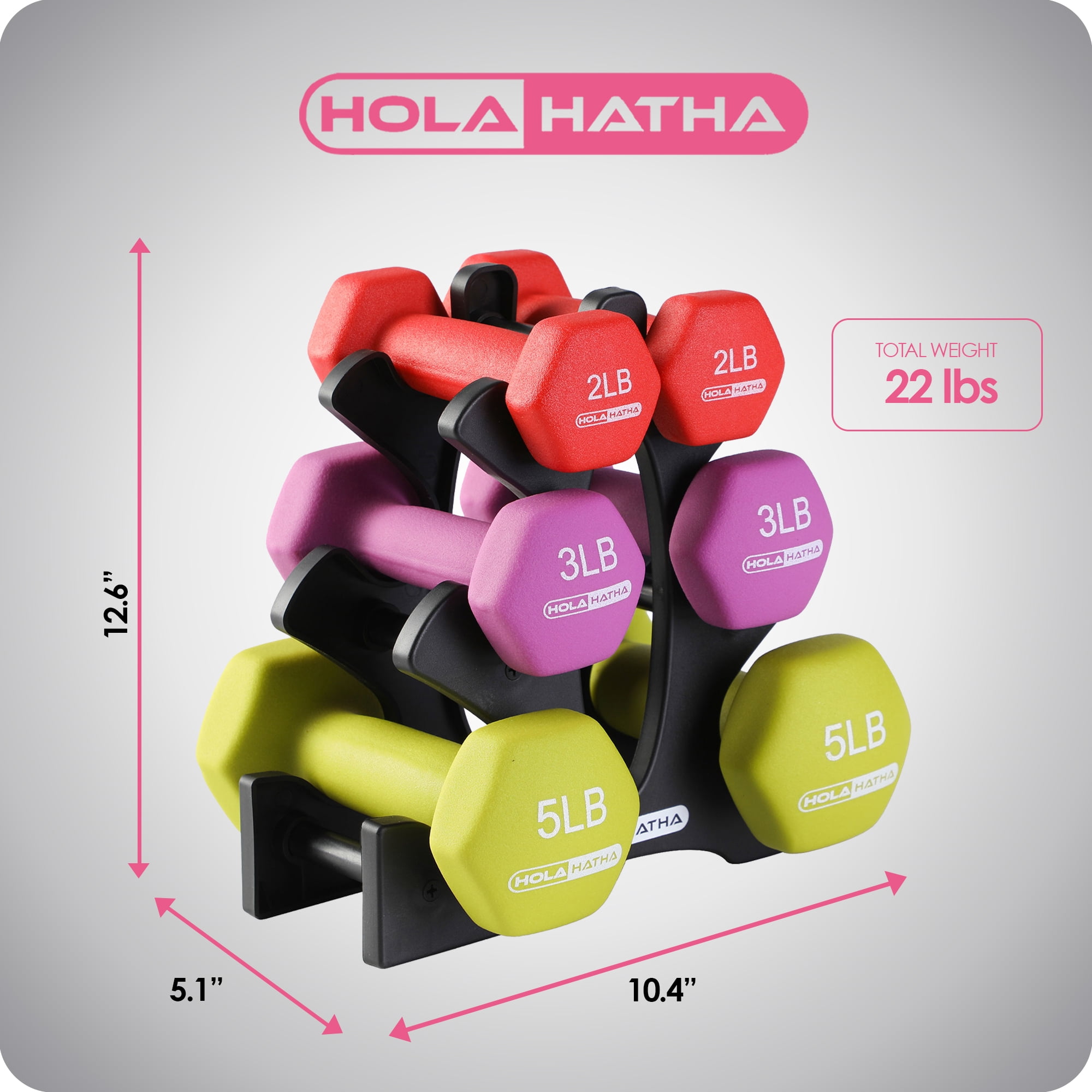 HolaHatha Neoprene Dumbbell Weight Set with Rack 2-5 lbs