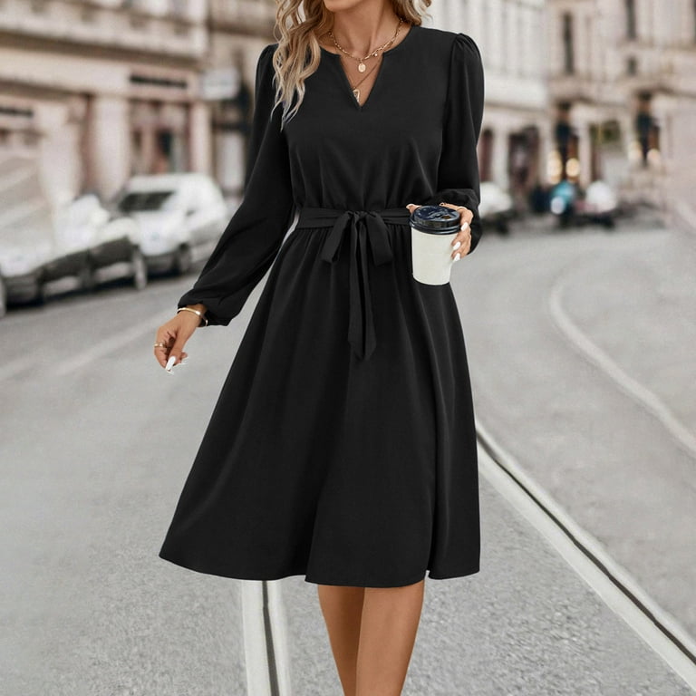 biudgviw Wedding Guest Dresses for Women Trendy Long Sleeve V Neck