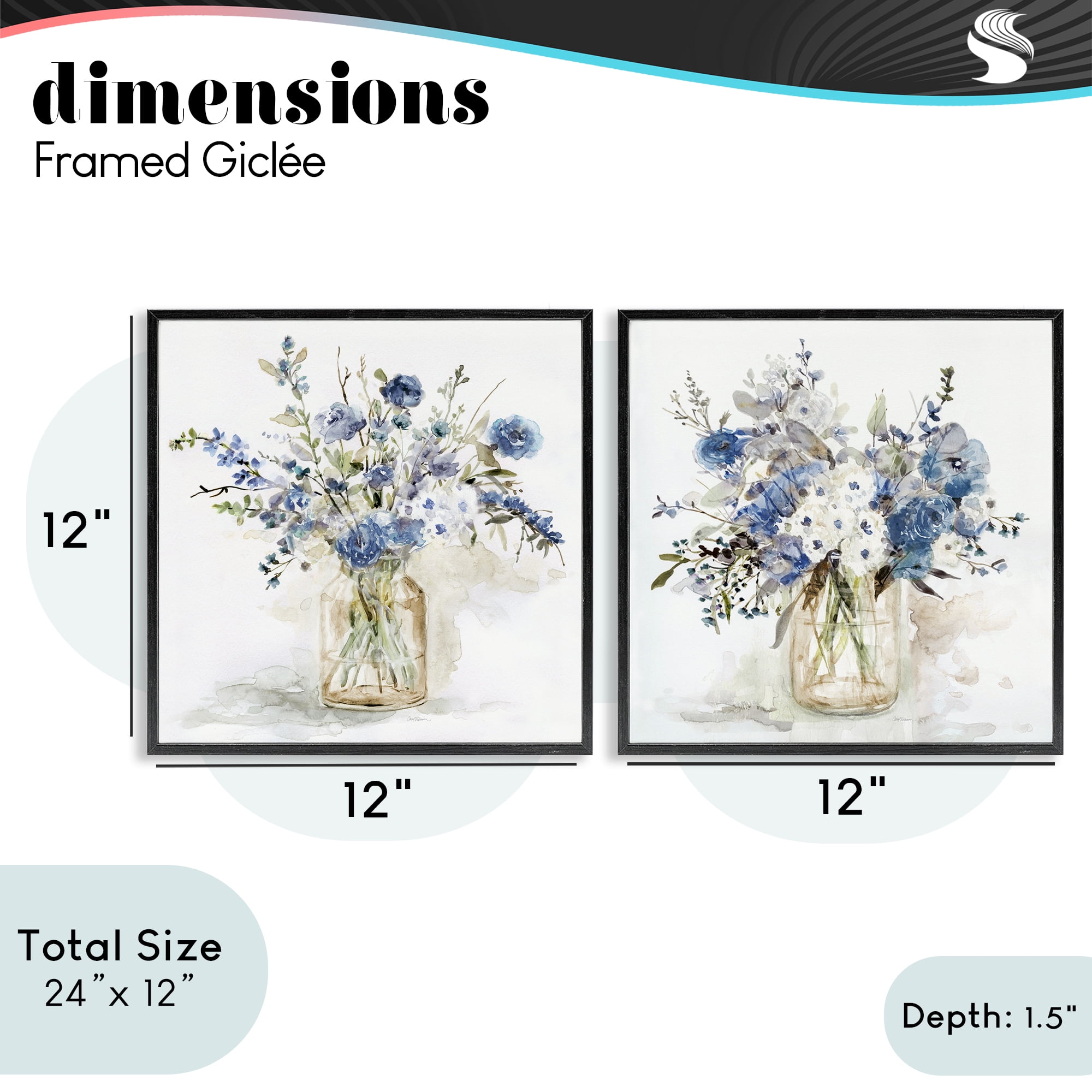 Stupell Industries Spring Watercolor Vases 2 Piece Black Framed Giclee Art Set, design by Carol Robinson