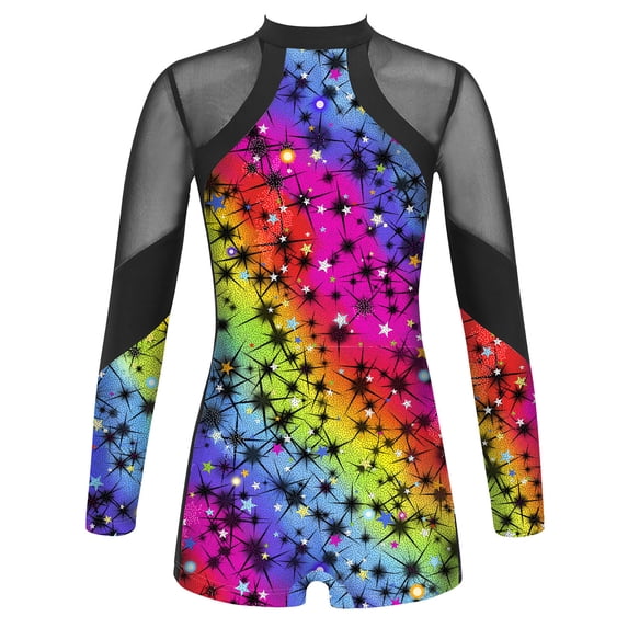MSemis Kids Girls One Piece Sparkling Long Sleeve Leotards