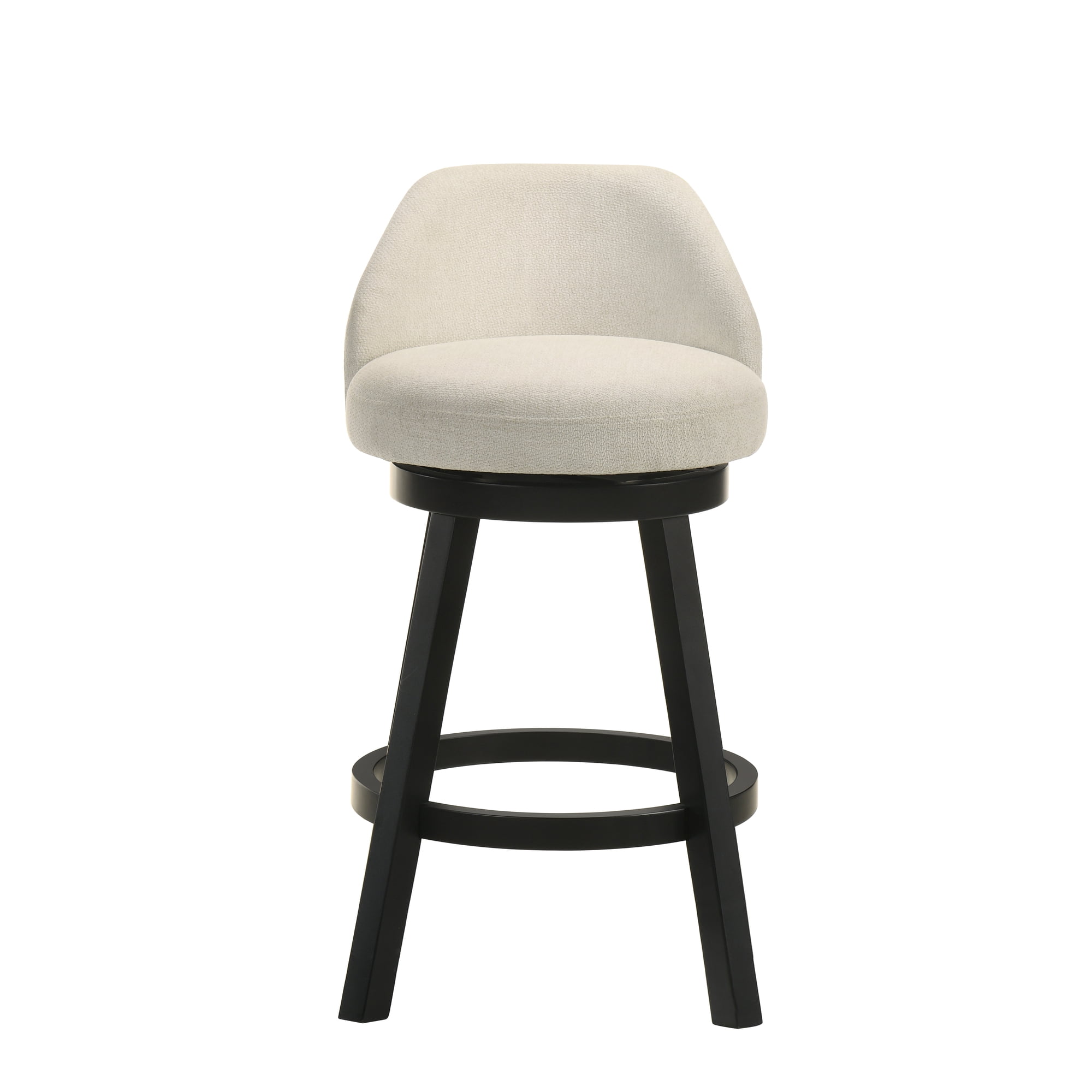 Erika Modern Transitional Swivel Wood Counter Height Kitchen Bar Stool in Black Finish with Cream Fabric Upholstered Seat - Set of 2