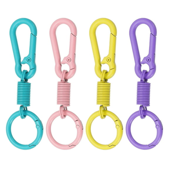 Uxcell Keychain Clips with O Rings, 4 Pcs Quick Release Key Chain Rings Metal Key Ring Holder Spring Snap Hook Organizer for Car Keys, Backpack, Women, Man, Pink/Purple/Yellow/Blue