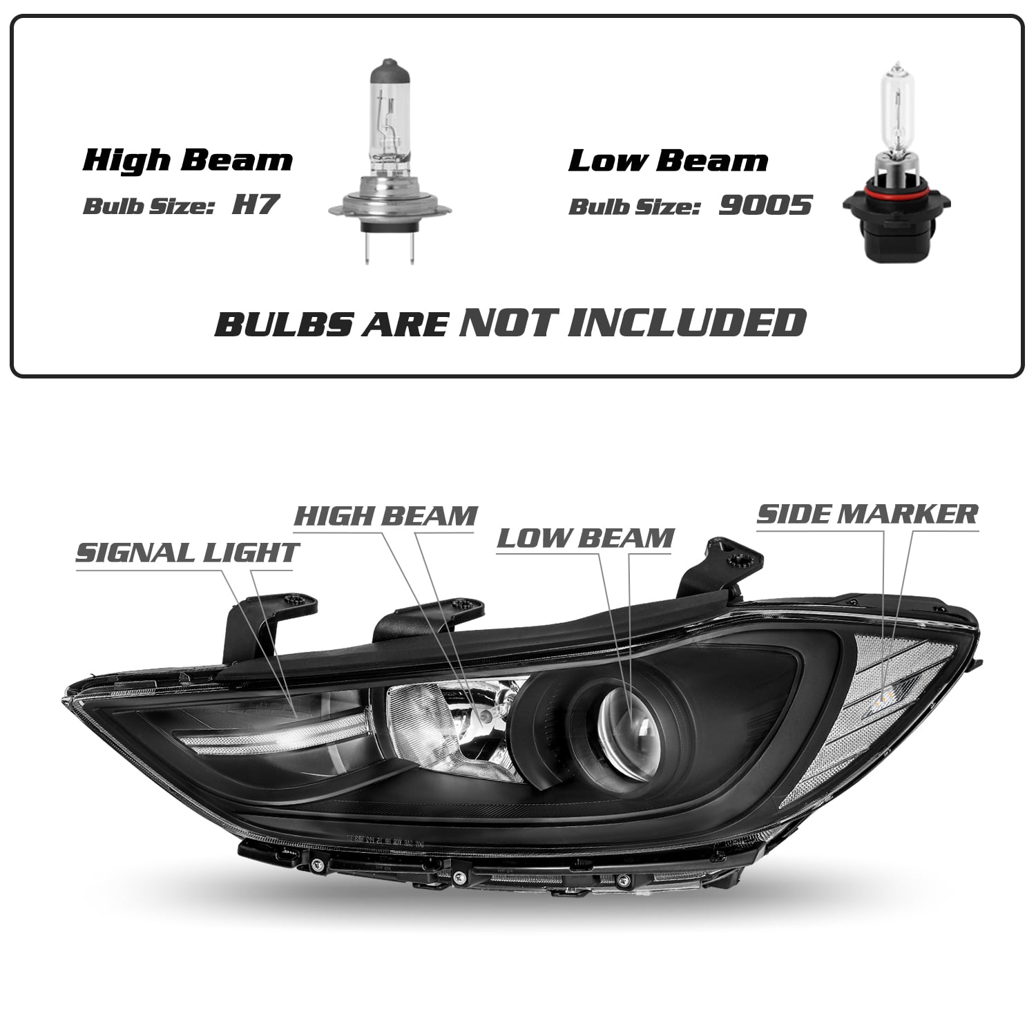 For 2017 2018 Hyundai Elantra Factory Halogen Projector Black Headlight Set Pair