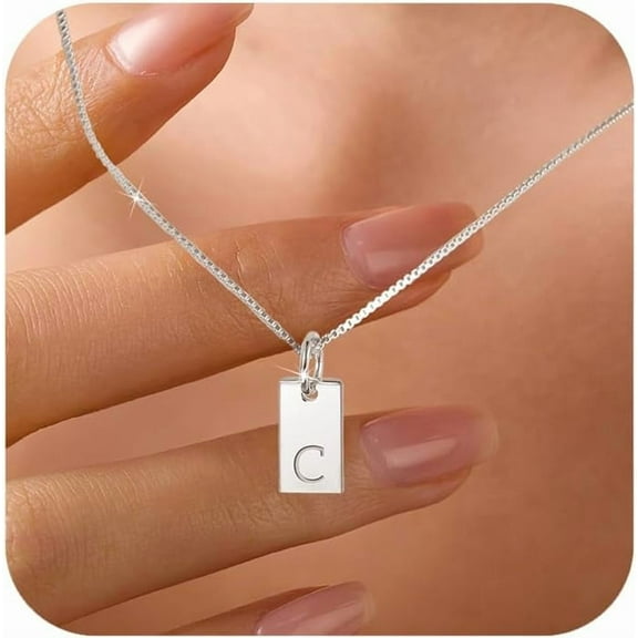 S925 Sterling Silver Initial Necklaces for Women Dainty 14k Gold Plated Letter Name Pendant Necklace A-Z Personalized Tag Charm Chain Jewelry Christmas Gifts for Mother Daughter