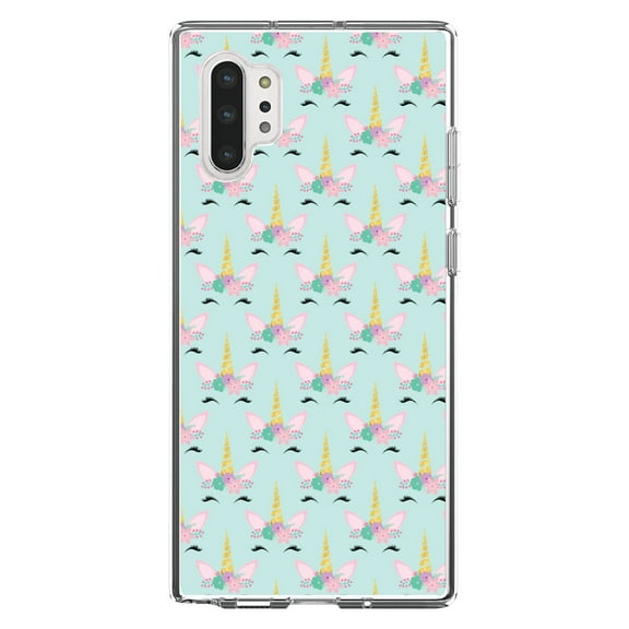 DistinctInk Clear Shockproof Hybrid Case for Galaxy Note 10 PLUS (6.8" Screen) - TPU Bumper, Acrylic Back, Tempered Glass Screen Protector - Pastel Unicorn Pattern - Teal Pink Purple