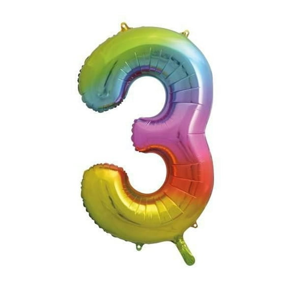 Ballon en aluminium arc-en-ciel, en forme de numéro 3, 34"
