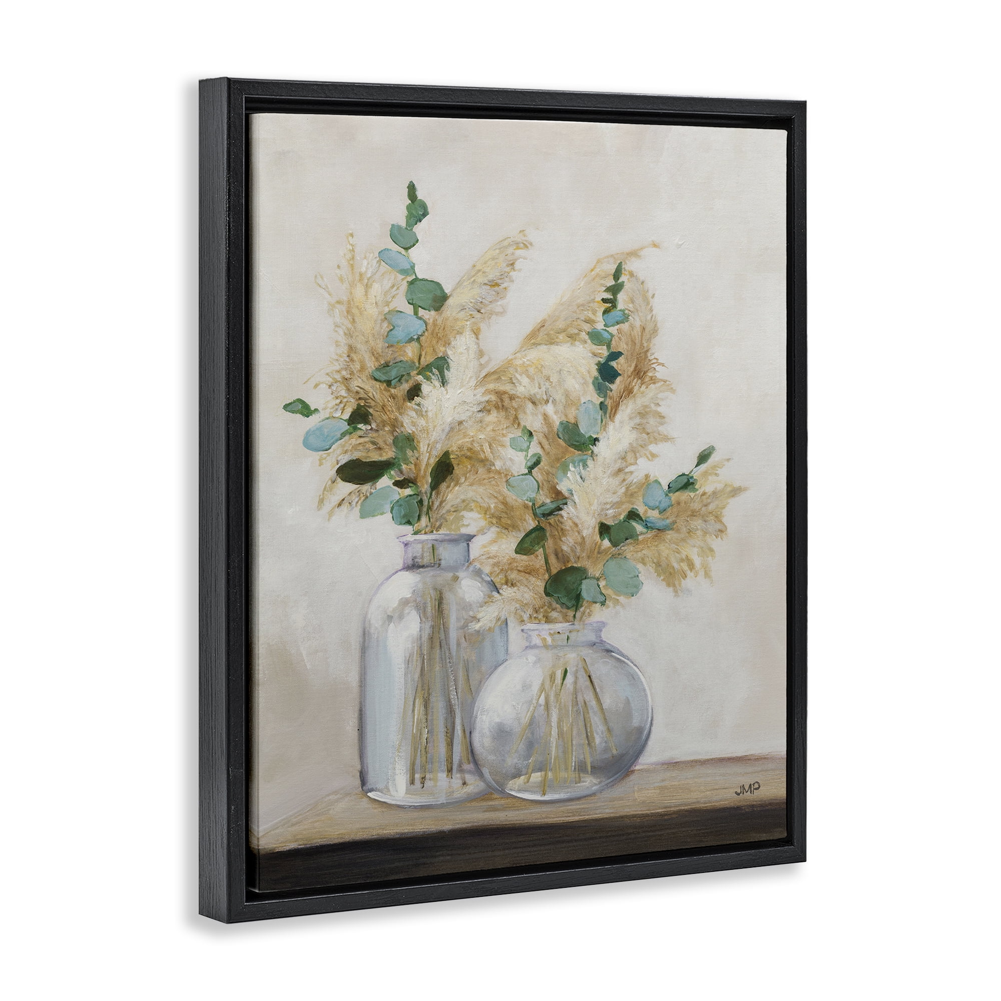 Stupell Industries Pampas & Herbs Vase Botanical & Floral Painting Black Floater Framed Art Print Wall Art, 17 x 21