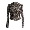 thumbnail image 4 of Womens Tops Casual T Shirts Elegant Mesh Leopard Print Cropped Long Sleeve Basic Slim Undershirts Beige, 4 of 7