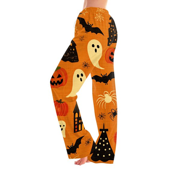 Fabrcox Halloween Woman Pajama Pants Funny Ghost Pumpkin Candy Women's Sleep Pants Fall Winter Festival Soft Womens Lounge Pant M