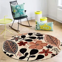 Floral tufted rug 8x8, 7x7, 6x6, Handmade carpet, Beige wool Rug, Round shape, Bed, Living room