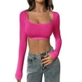 thumbnail image 2 of WCJM Ribbed Knit Long Sleeve Square Neck Top Women Slim Fitted Crop Casual Fall Y2K Fashion Women's Long Sleeve T-Shirt, 2 of 7