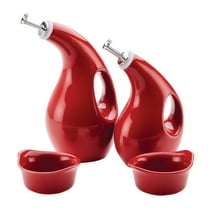 Rachael Ray Ceramics EVOO and Ramekin Dipper Set, 4-Piece, Red