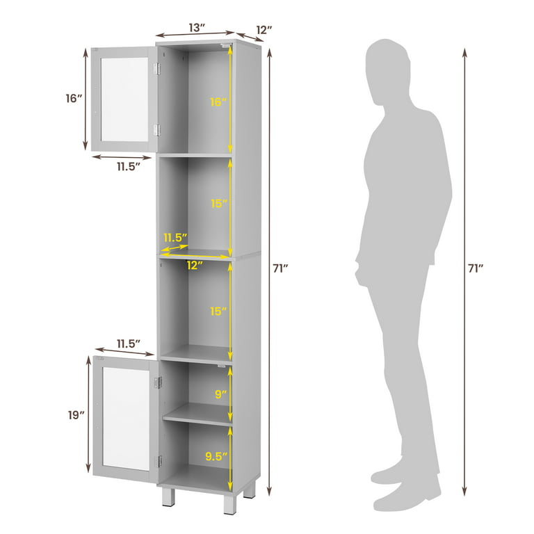 Costway Grey 71'' Tall Tower Bathroom Storage Cabinet Organizer