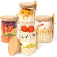 thumbnail image 1 of U Chef Juego de 4 Frascos para Avena, Tarros de Vidrio con Tapa de Bamb&uacute; de 18 oz con Tapa Herm&eacute;tica y Cuchara, Recipientes para Desayuno, Ensalada, Cereales o Avena overnight, 1 of 9