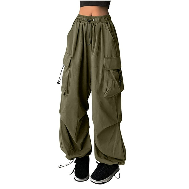 cfhntfmh Pantalon Palazzo pour Femmes Mode Pantalon Cargo Taille Haute Ample Jambe Droite Grand Pantalon de Randonnée Extérieur avec Poches
