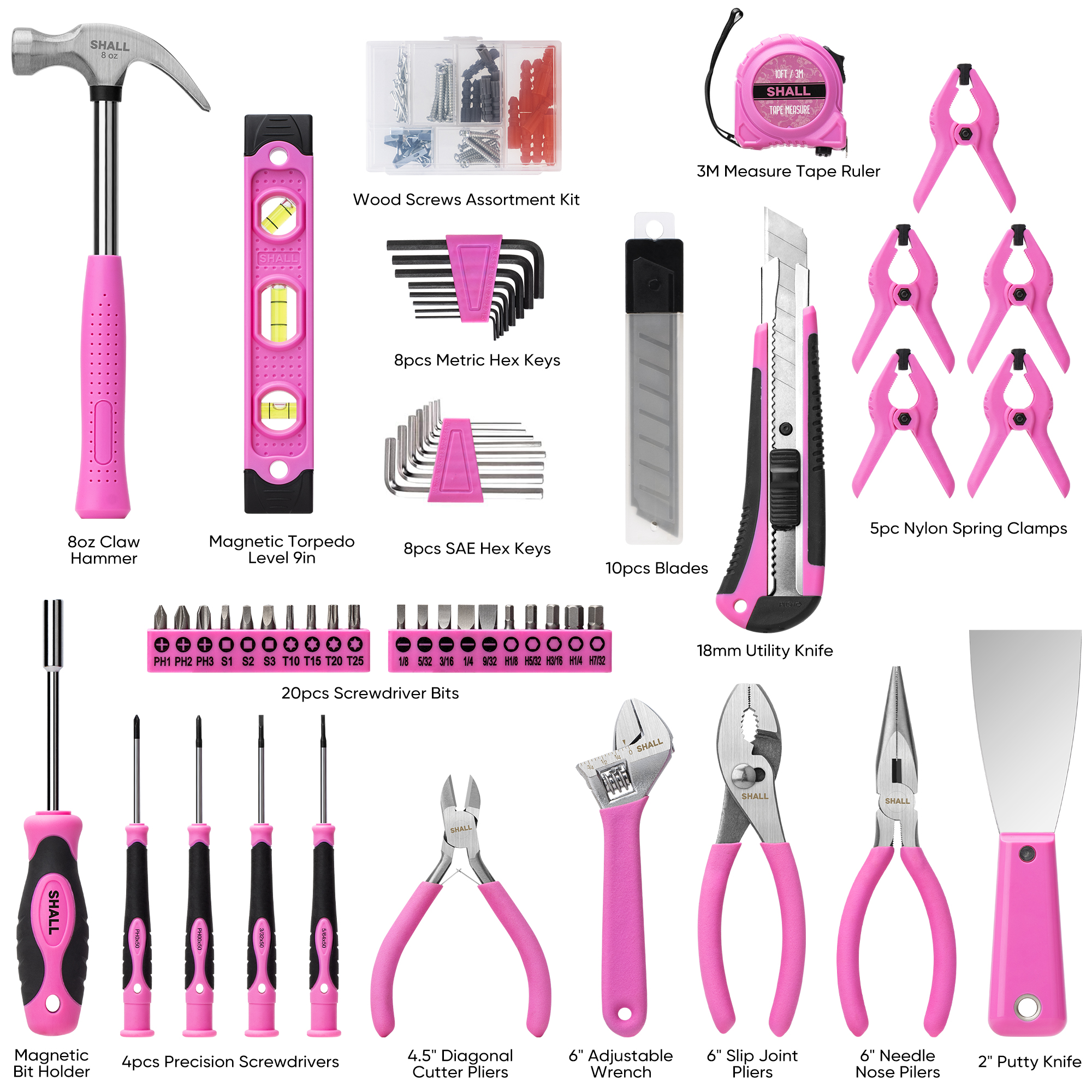 SHALL 166-Piece Pink Tool Set for Women with Tool Bag photo 3