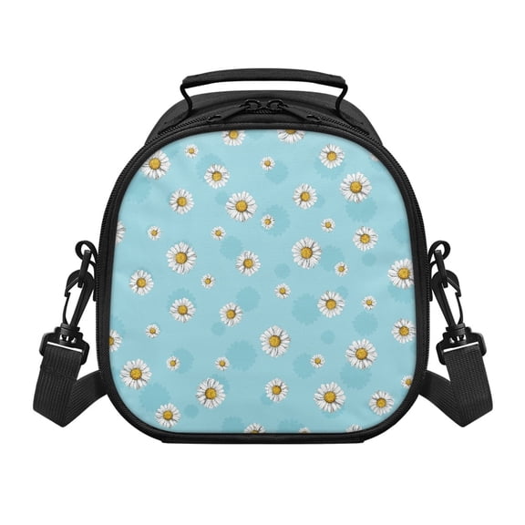 Uourmeti Daisy Pattern Insulated Child Lunch Carrier, Polyester Removable Crossbody Strap Kids Insulated Lunch Bag for School Picnic