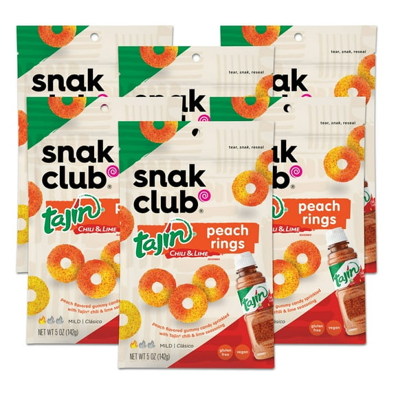 Snak Club 5 Ounce Tajin Peach Rings, 6 Pack
