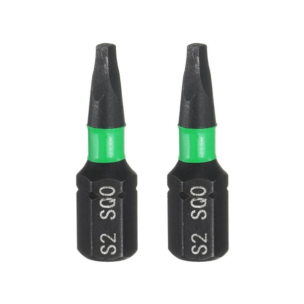 Uxcell 2pcs Punta de Destornillador Cuadrada SQ0 1/4" Hex Shank 25mm/1" Longitud Magnética Cabeza de 4 Puntos Puntas Hexagonales de Acero S2 Grado Industrial Puntas de Taladro Eléctrico