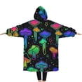 thumbnail image 2 of Oversized Wearable Blanket Hoodie,Rainbow Mushroom Neon Black Pattern Sherpa Blanket Hoodie with Super Pockets,Super Warm Fuzzy Pullover for Women & Men, 2 of 6