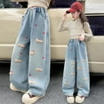 thumbnail image 3 of HAOTAGS Girls Baggy Straight Jean Pants, Puppy Printed High-Waist Loose Pocket Wide-Leg Denim Trousers Blue 3-4 Years, 3 of 8