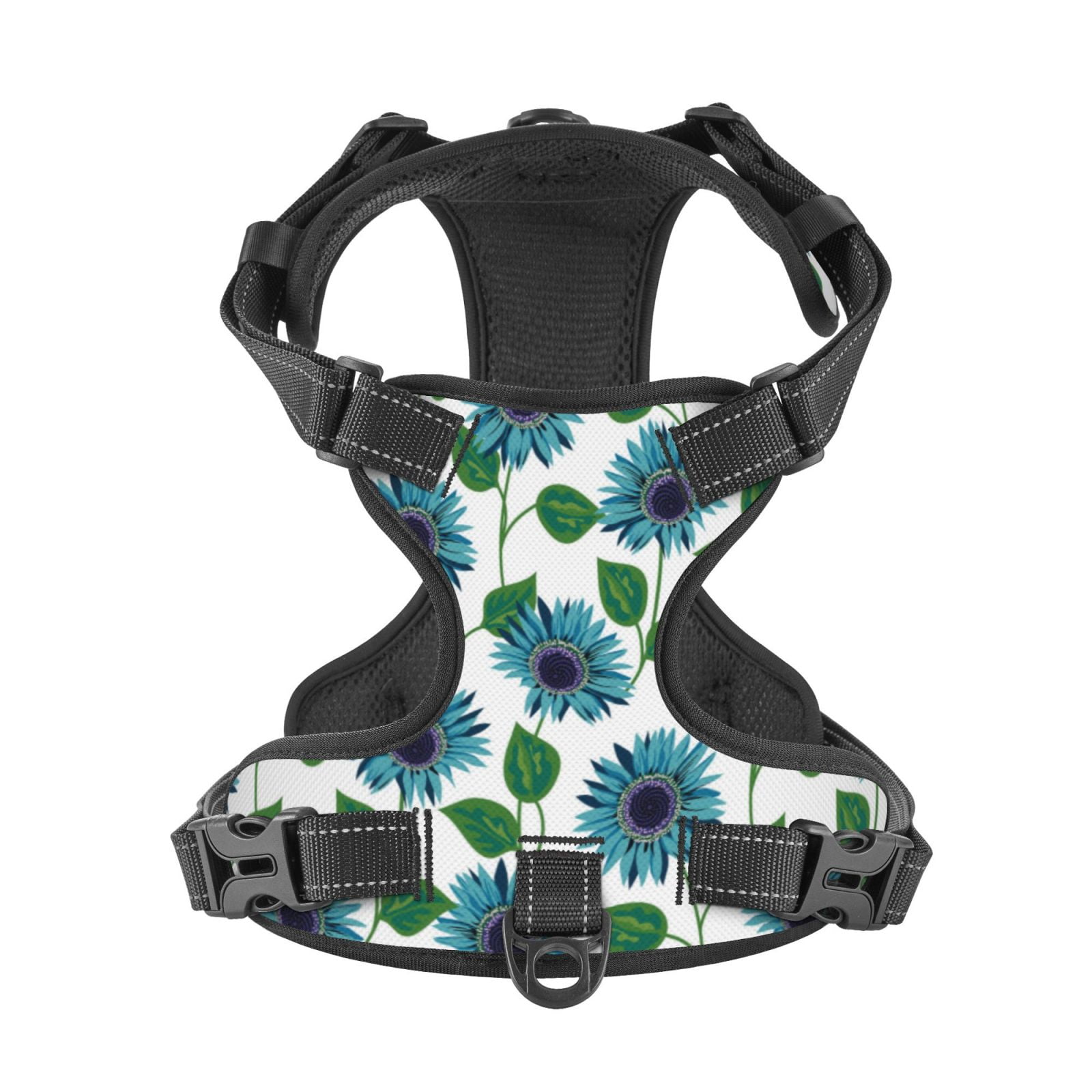 Kdxio Blue Sunflowers Print No Pull Dog Harness Adjustable Reflective Oxford Easy Control Medium Large Dog Harness for Training and Everyday-Medium