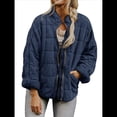 thumbnail image 2 of Chaquetas Acolchadas para Mujer, Informales, de Cuello Alto, Larga, Abrigos de Invierno Extragrandes con Cremallera Azul Marino M, 2 of 7