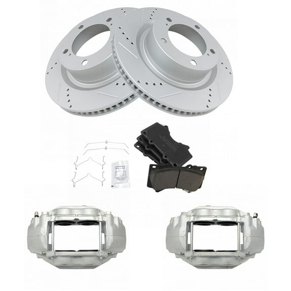 TRQ Front Performance Brake Pad & Rotor Kit Brake Caliper Brake Pads Brake Rotors Set Ceramic Fits Select 2008-2015 Toyota Sequoia 2007-2015 Tundra